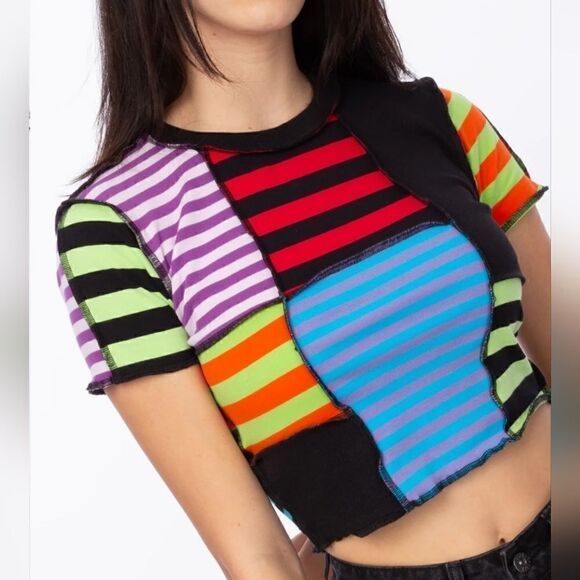 The Ragged Priest Breaker Striped Patchwork Crop Top Size Small NWT - Picture 1 of 16